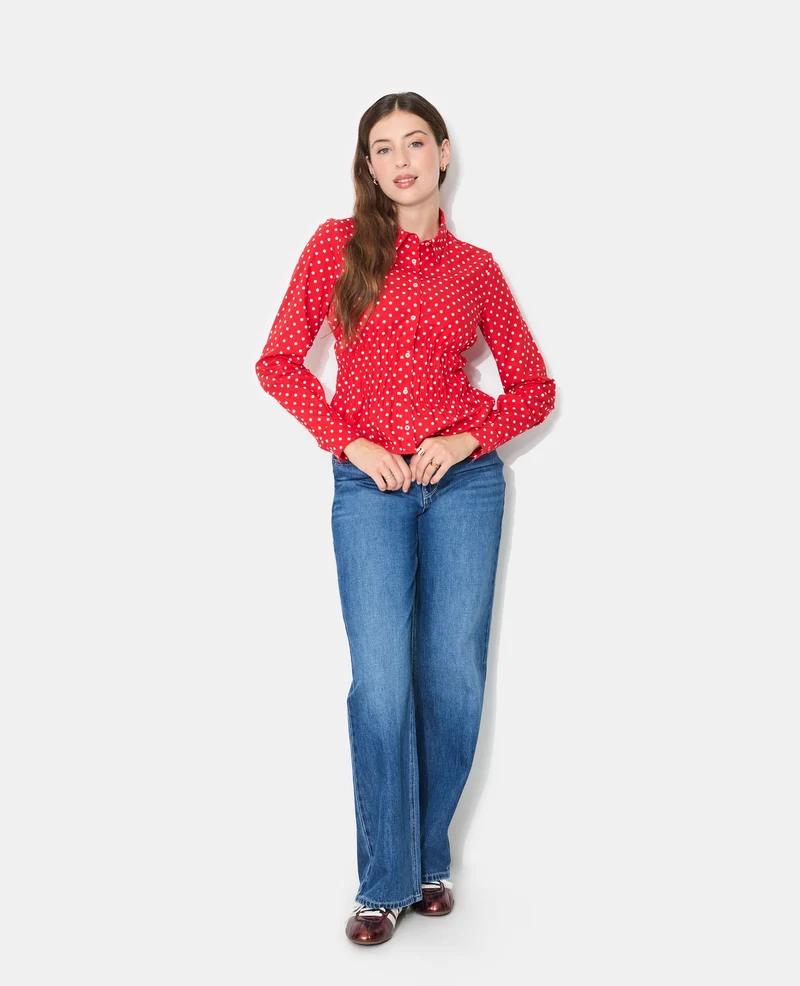 Chemise cintrée à pois avec taille élastiquée