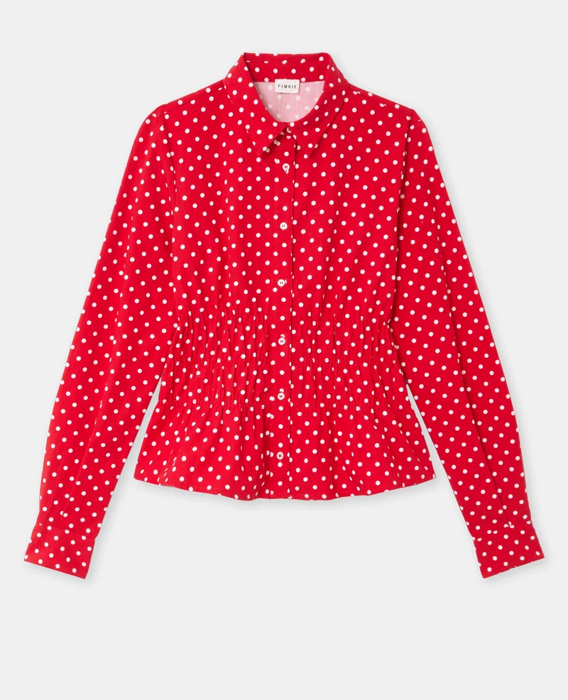 Chemise cintrée à pois avec taille élastiquée