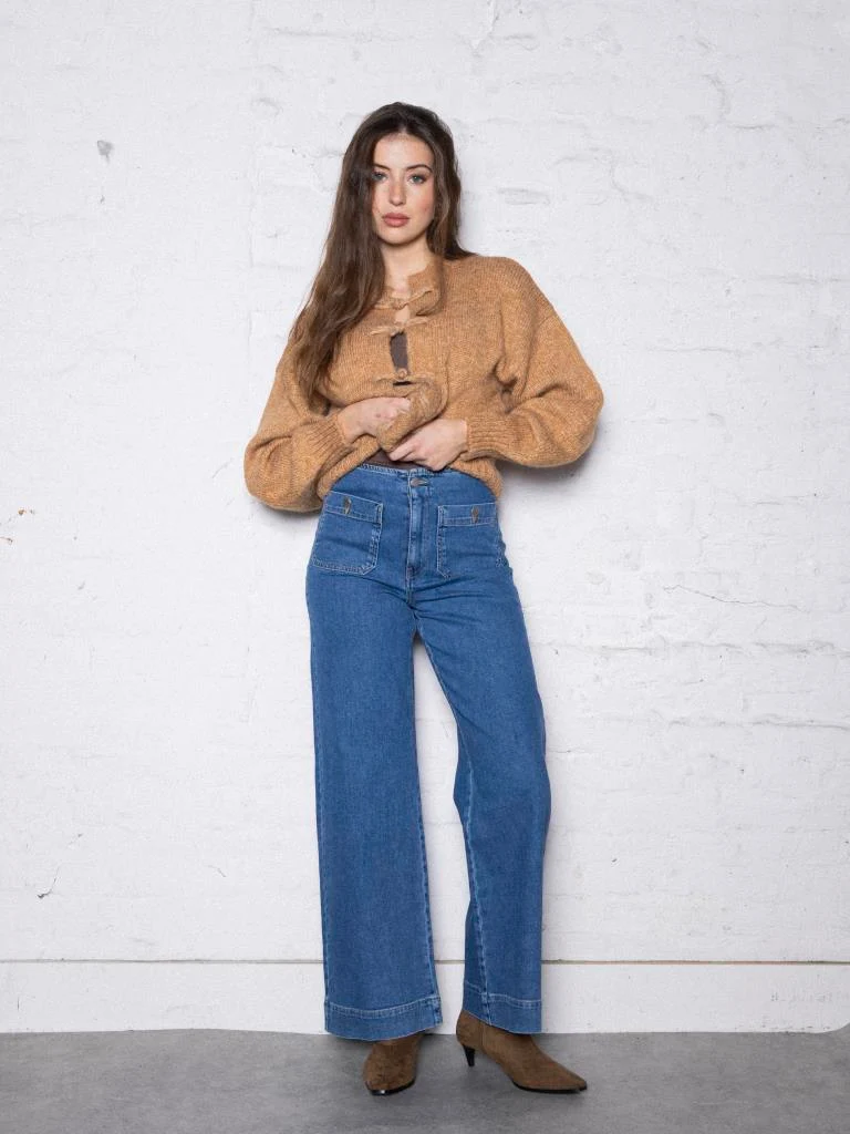 Jean wide taille haute avec poches plaquées