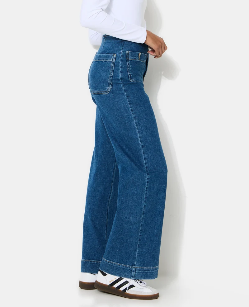 Jean wide taille haute avec poches plaquées