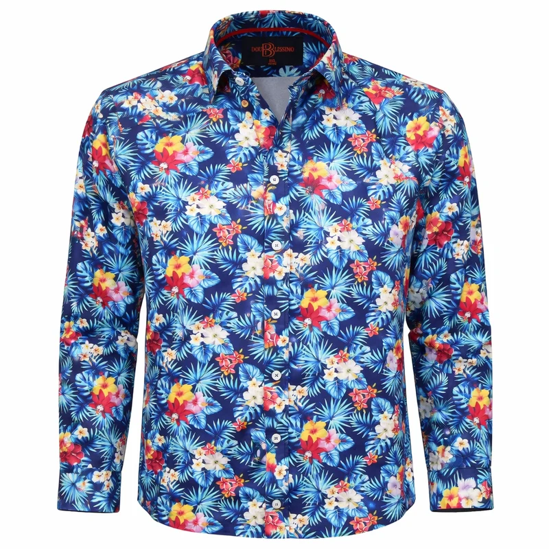 Chemise homme grande taille à motifs imprimé tropical ISOLA Doublissimo