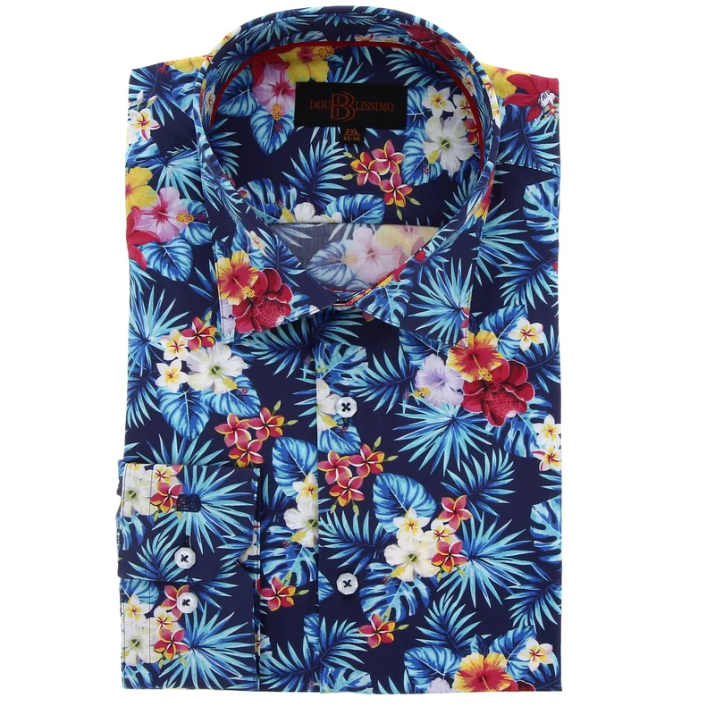 Chemise homme grande taille à motifs imprimé tropical ISOLA Doublissimo