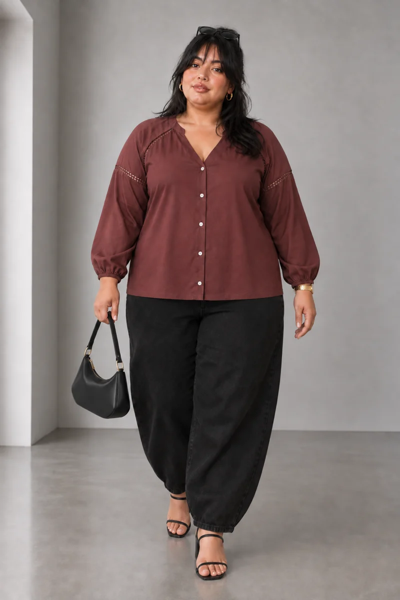 Marcelle|Viscose Lace Insert Button Down Shirt