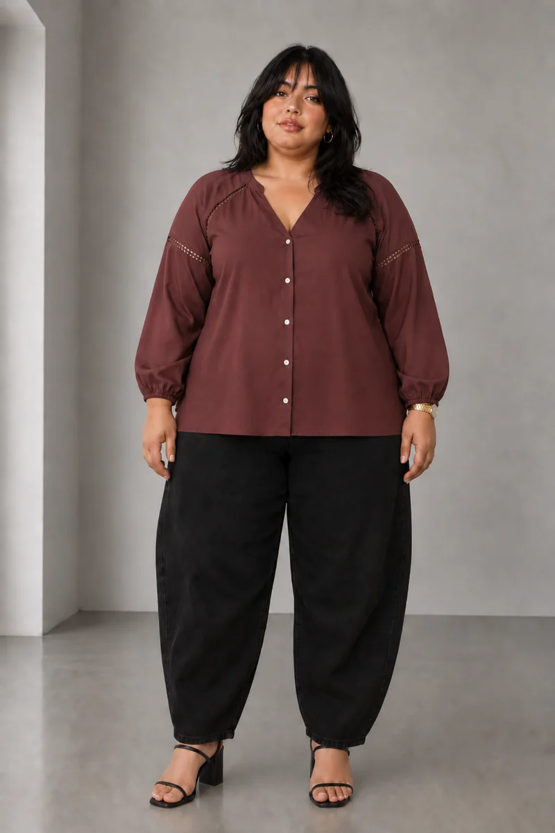 Marcelle|Viscose Lace Insert Button Down Shirt