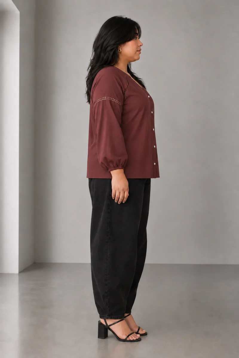 Marcelle|Viscose Lace Insert Button Down Shirt