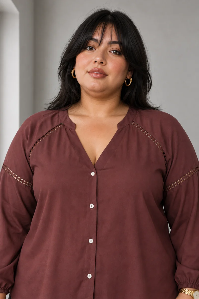 Marcelle|Viscose Lace Insert Button Down Shirt
