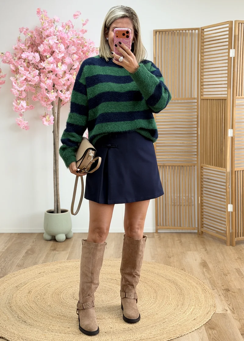 Pull rayé très doux marine et vert
