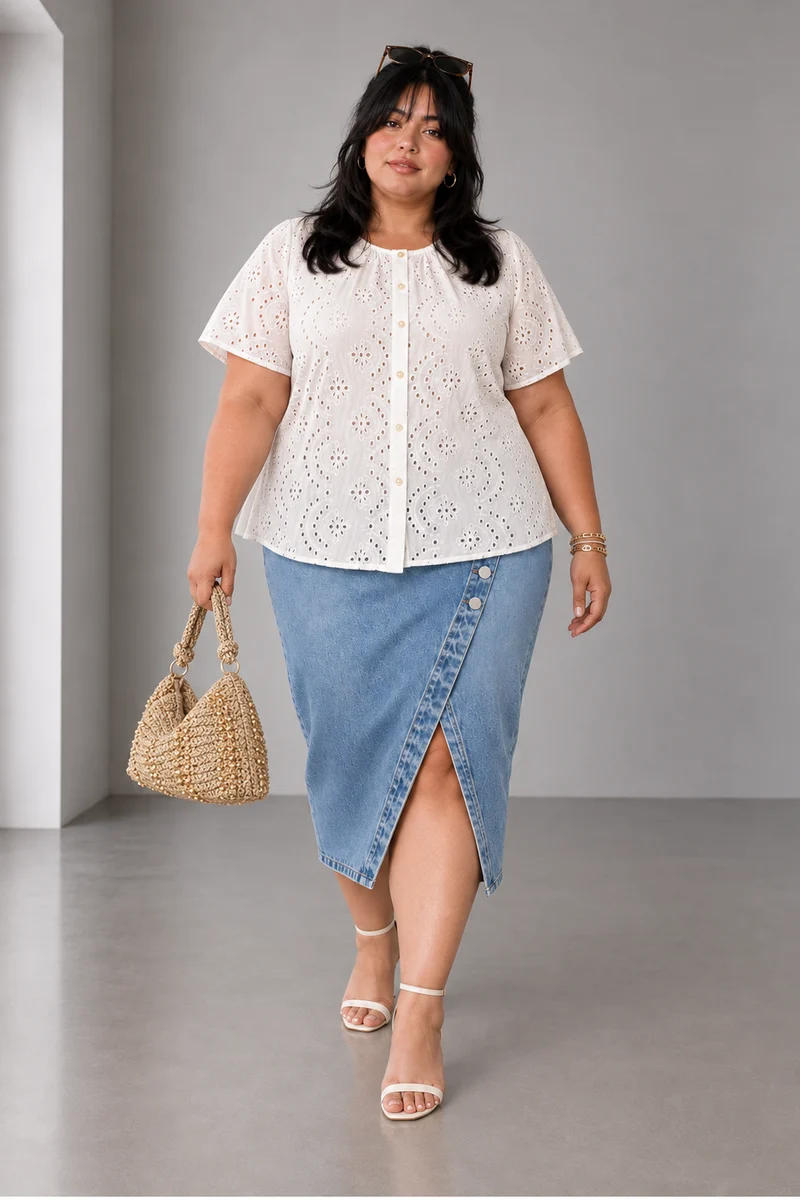 Lumira|Cotton Relaxed Fit Schiffli Top