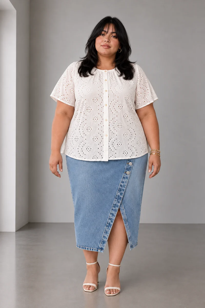 Lumira|Cotton Relaxed Fit Schiffli Top