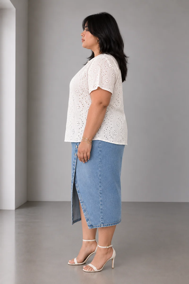 Lumira|Cotton Relaxed Fit Schiffli Top