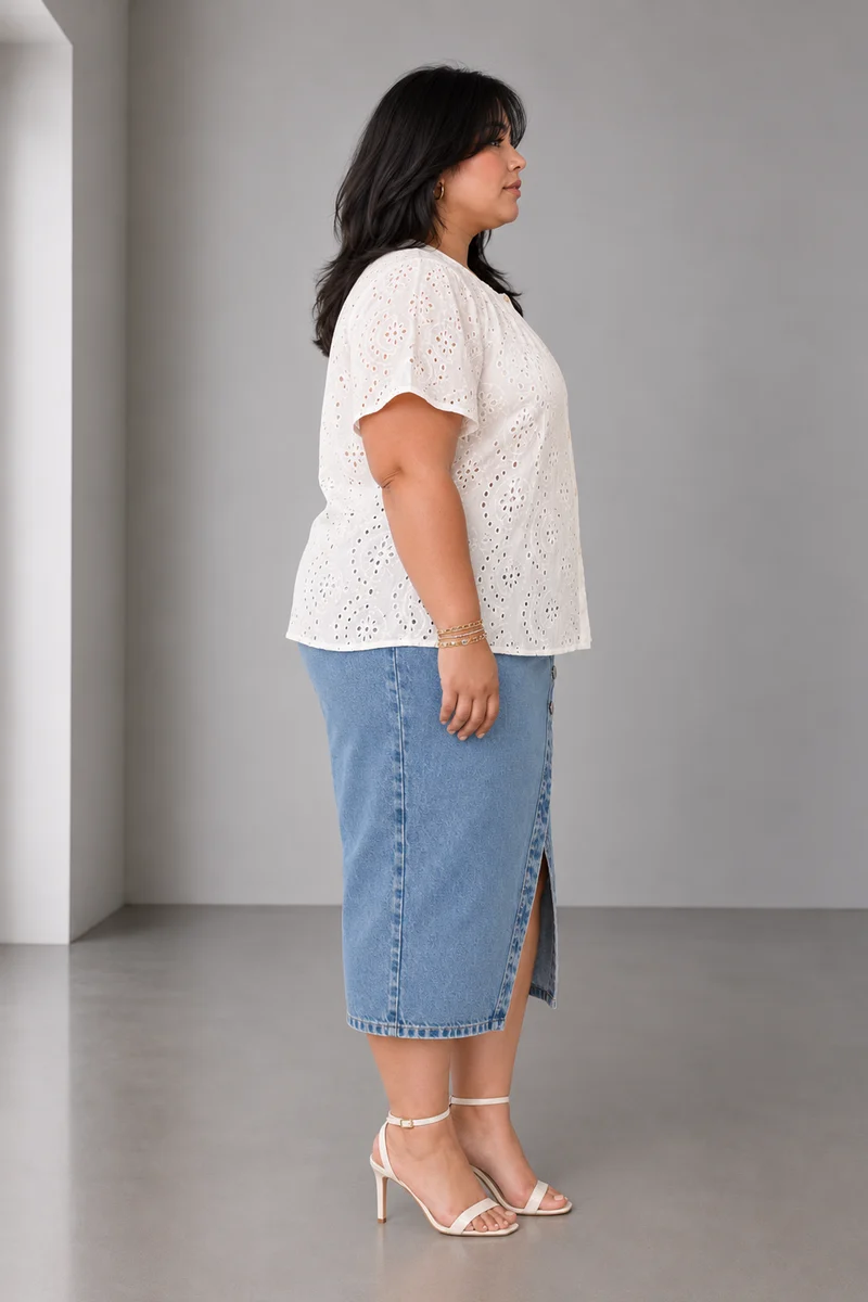 Lumira|Cotton Relaxed Fit Schiffli Top