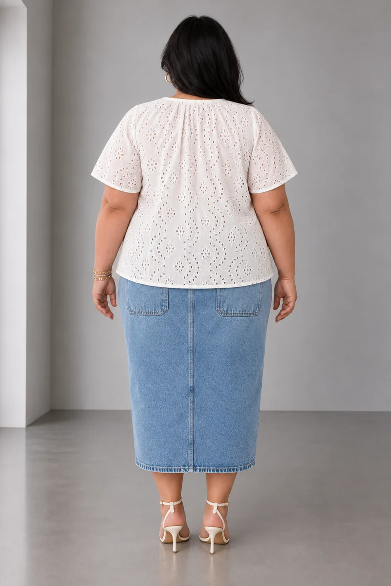 Lumira|Cotton Relaxed Fit Schiffli Top