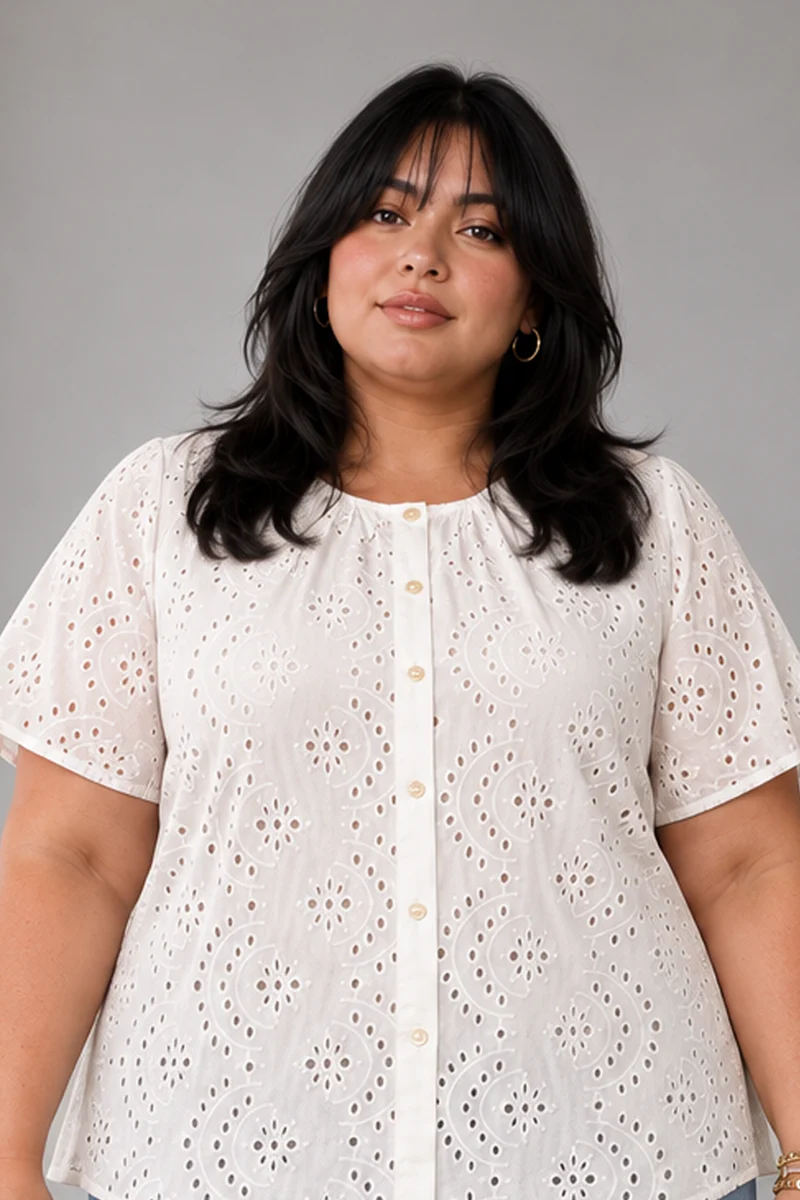 Lumira|Cotton Relaxed Fit Schiffli Top