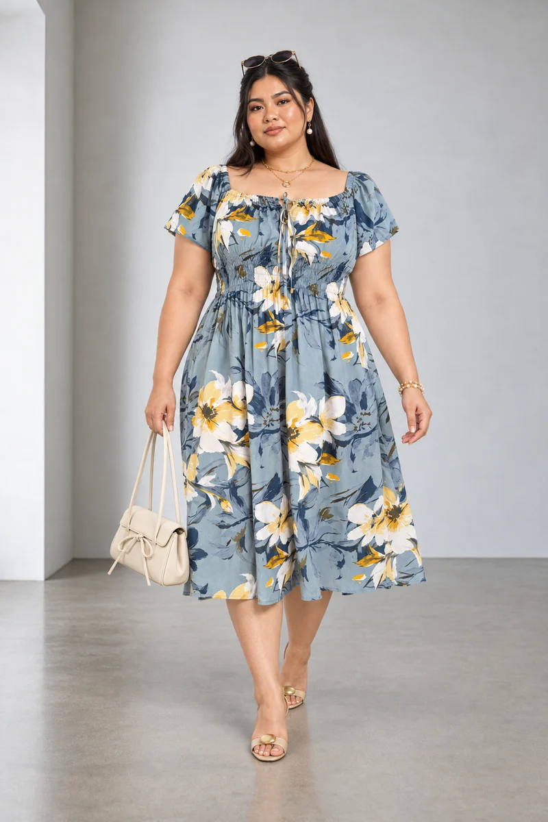 Isara|Viscose Elasticated Midi Dress