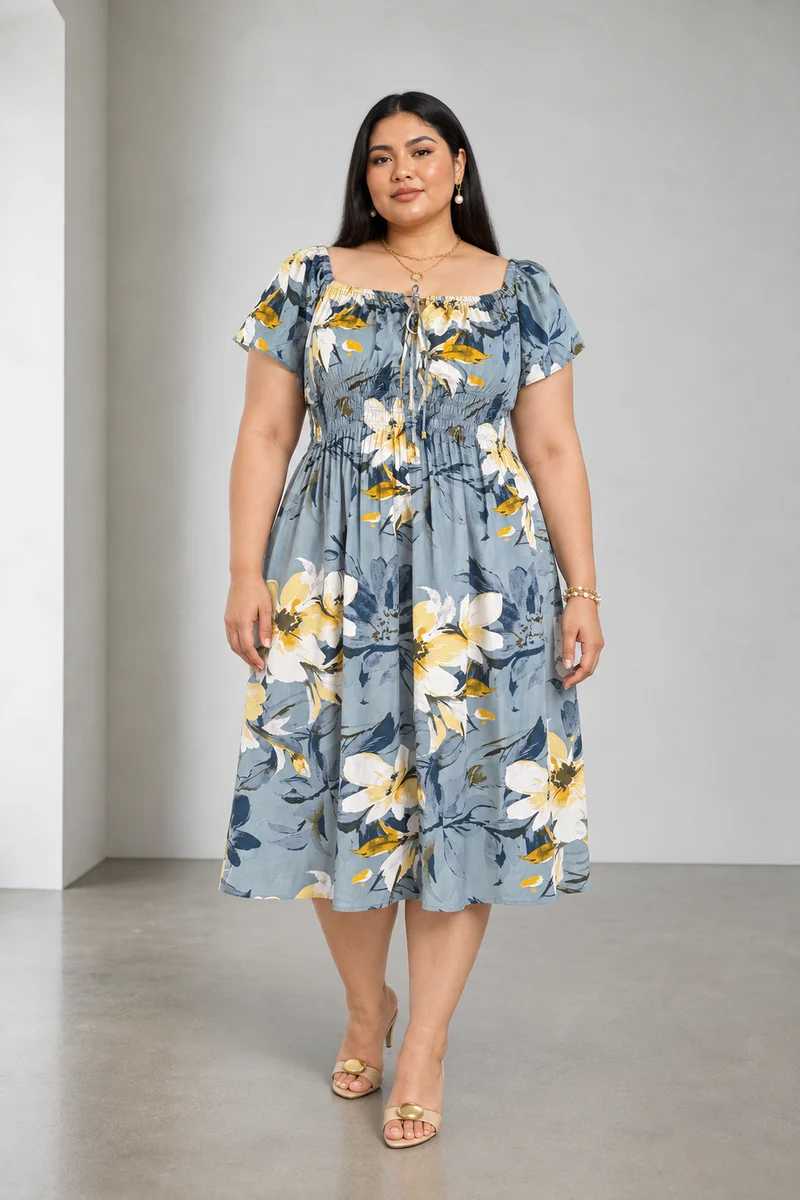 Isara|Viscose Elasticated Midi Dress