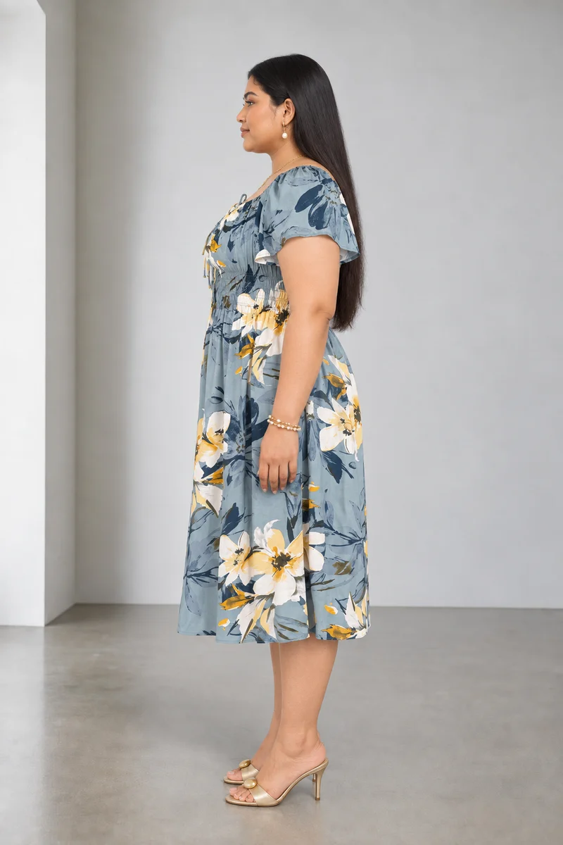 Isara|Viscose Elasticated Midi Dress