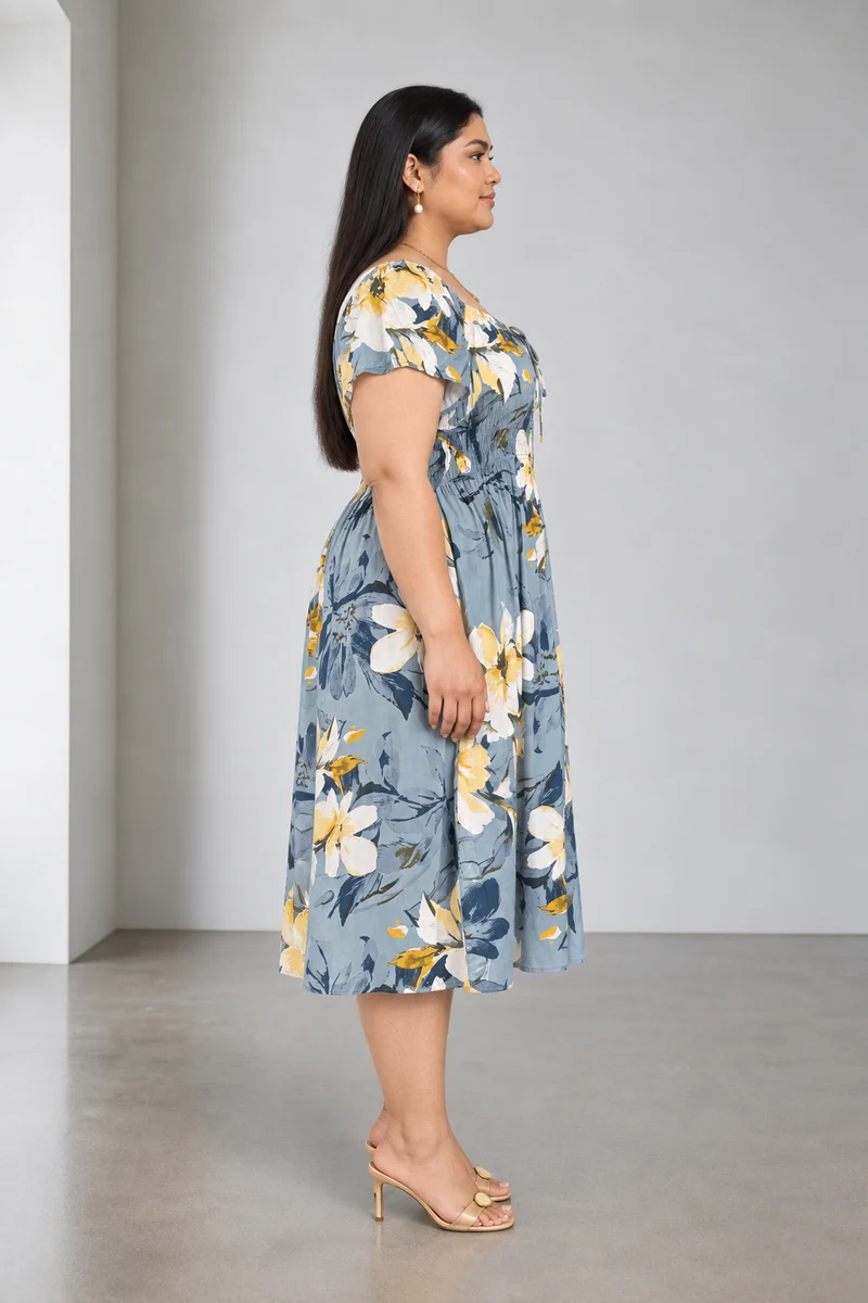 Isara|Viscose Elasticated Midi Dress