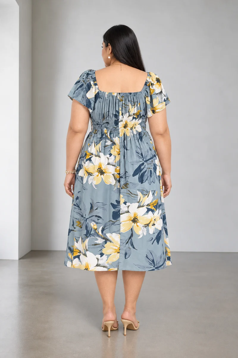 Isara|Viscose Elasticated Midi Dress