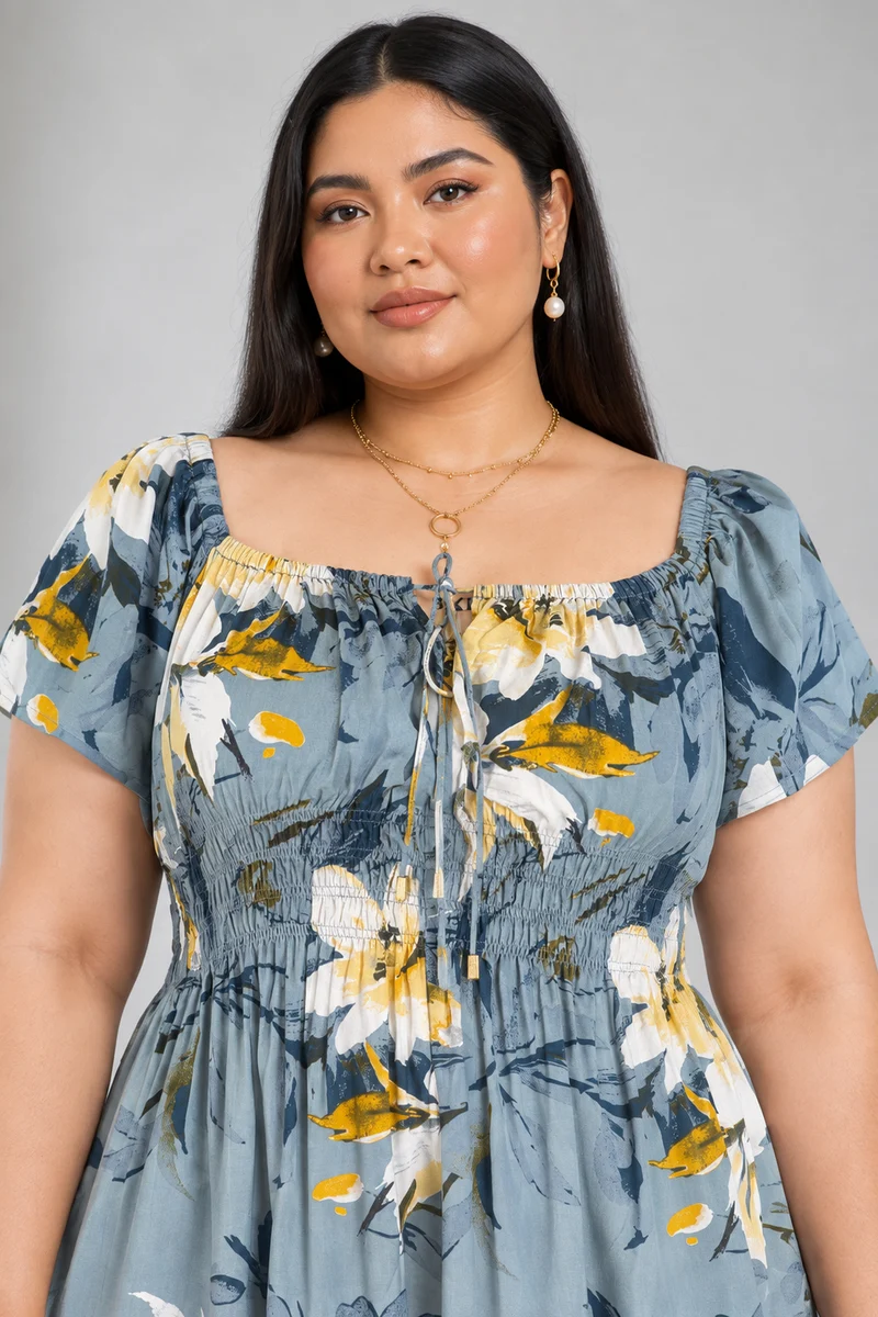 Isara|Viscose Elasticated Midi Dress
