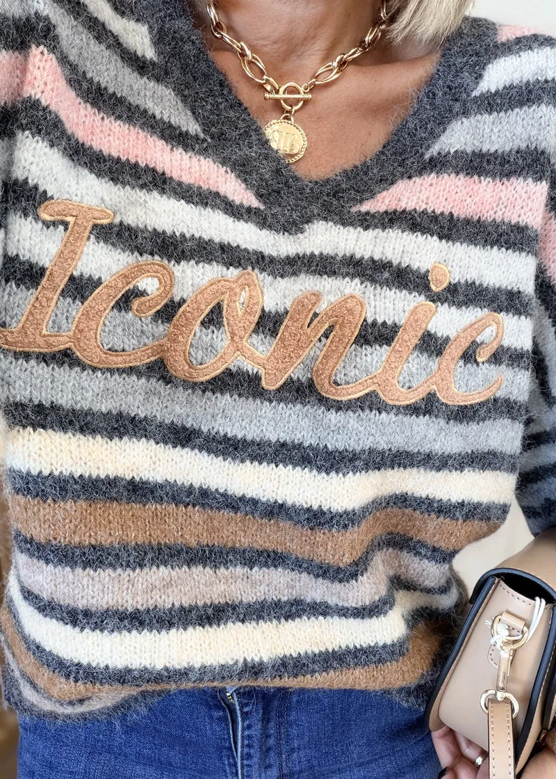 Pull Maille Col V Très Doux - Brodé Iconic