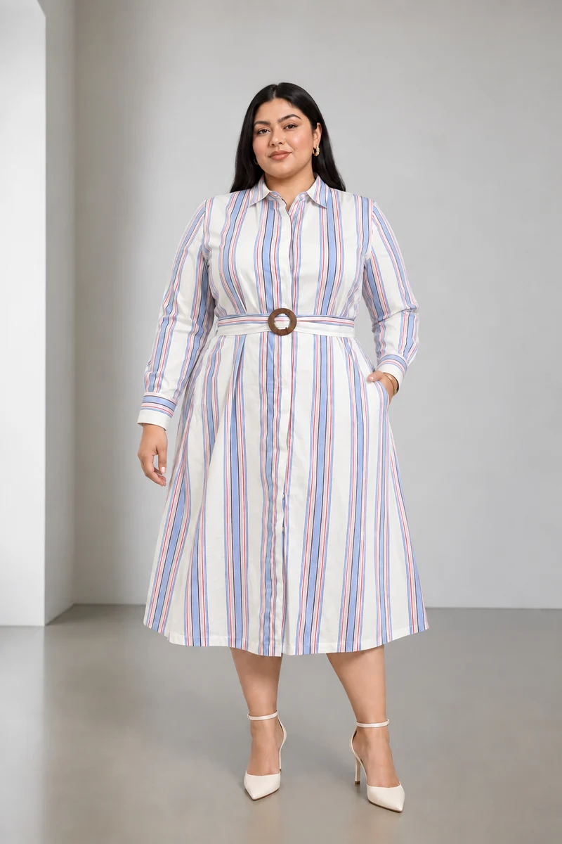 Torin|Cotton Striped Midi Shirt Dress
