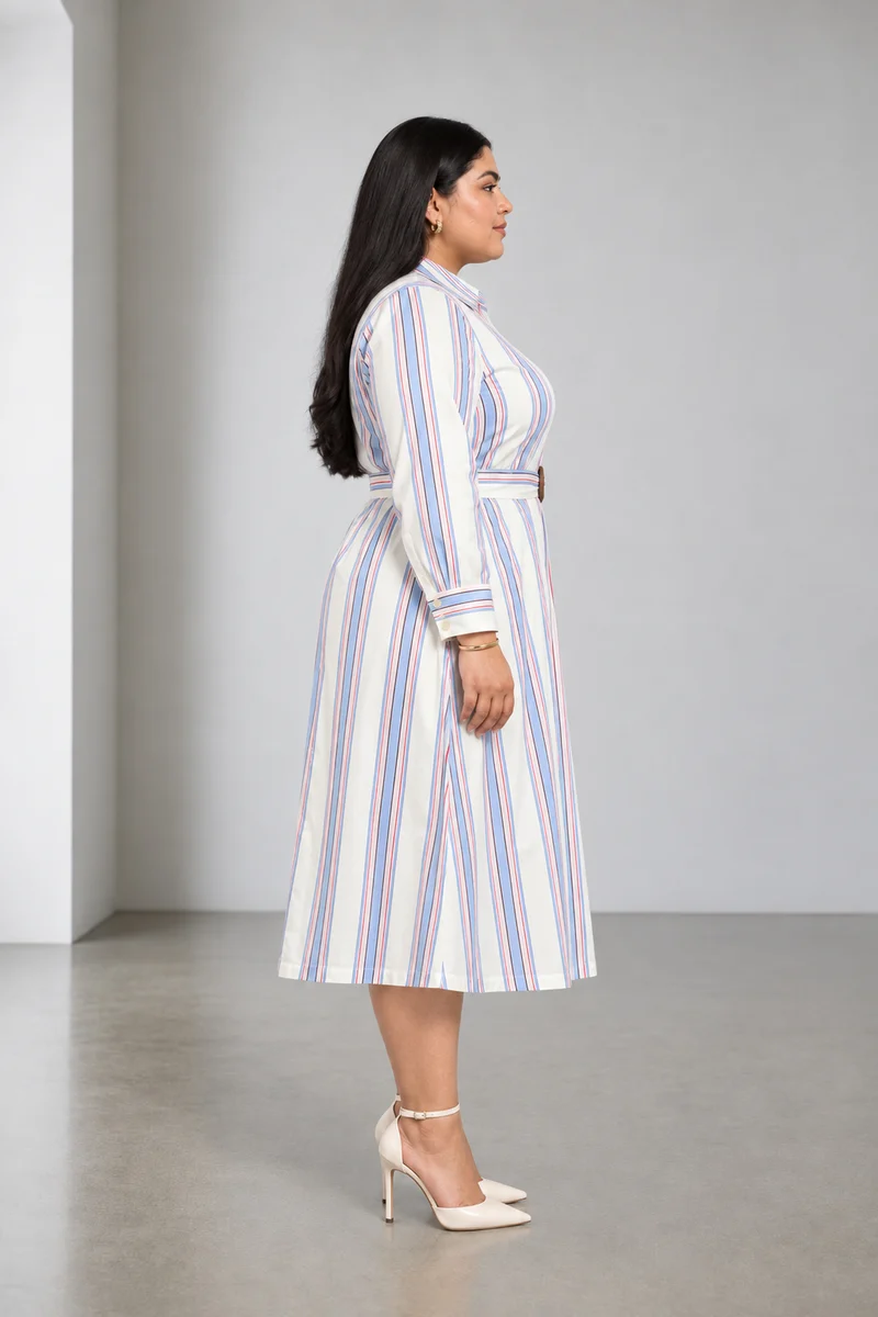 Torin|Cotton Striped Midi Shirt Dress