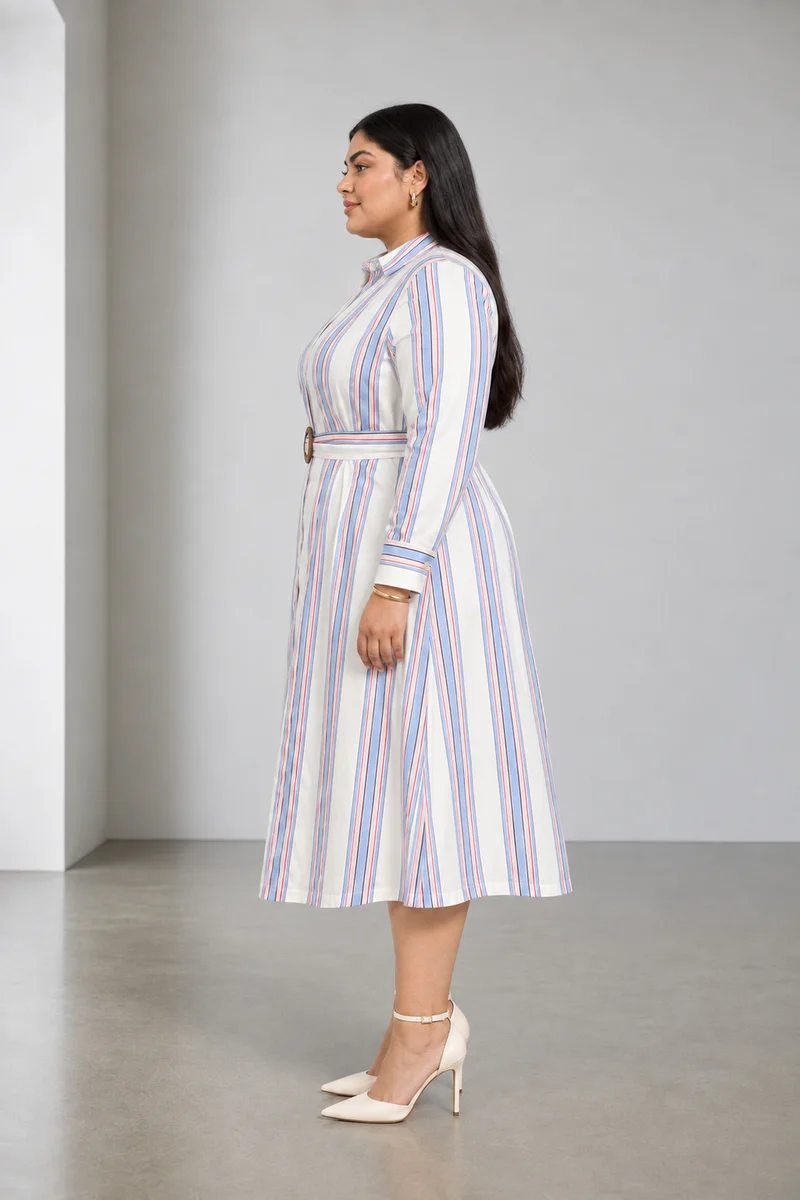 Torin|Cotton Striped Midi Shirt Dress