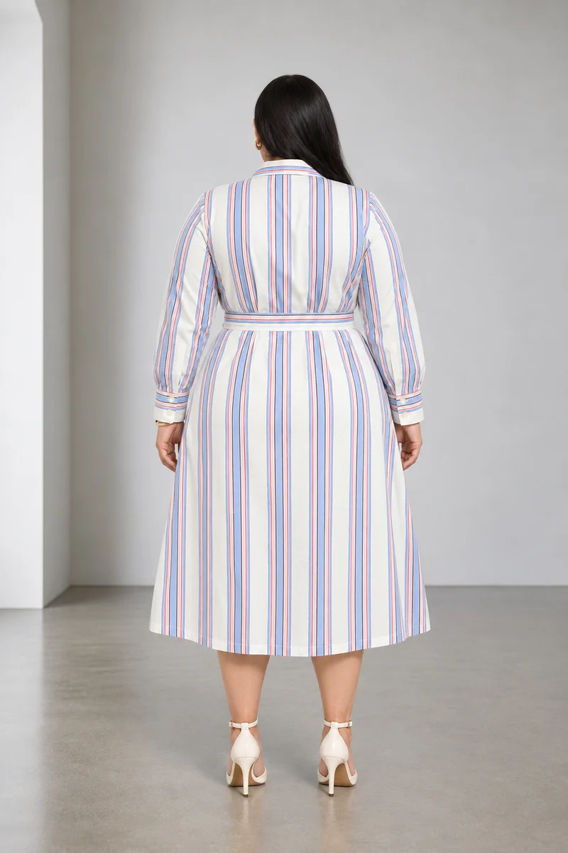 Torin|Cotton Striped Midi Shirt Dress