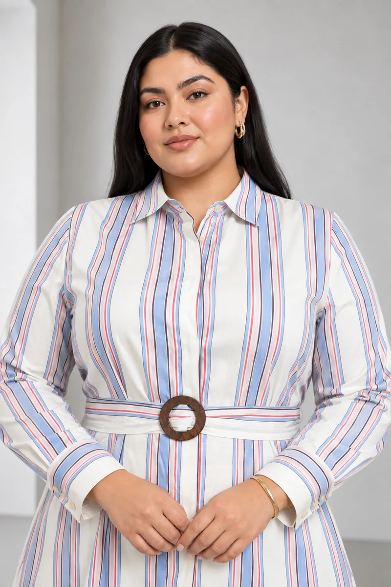 Torin|Cotton Striped Midi Shirt Dress