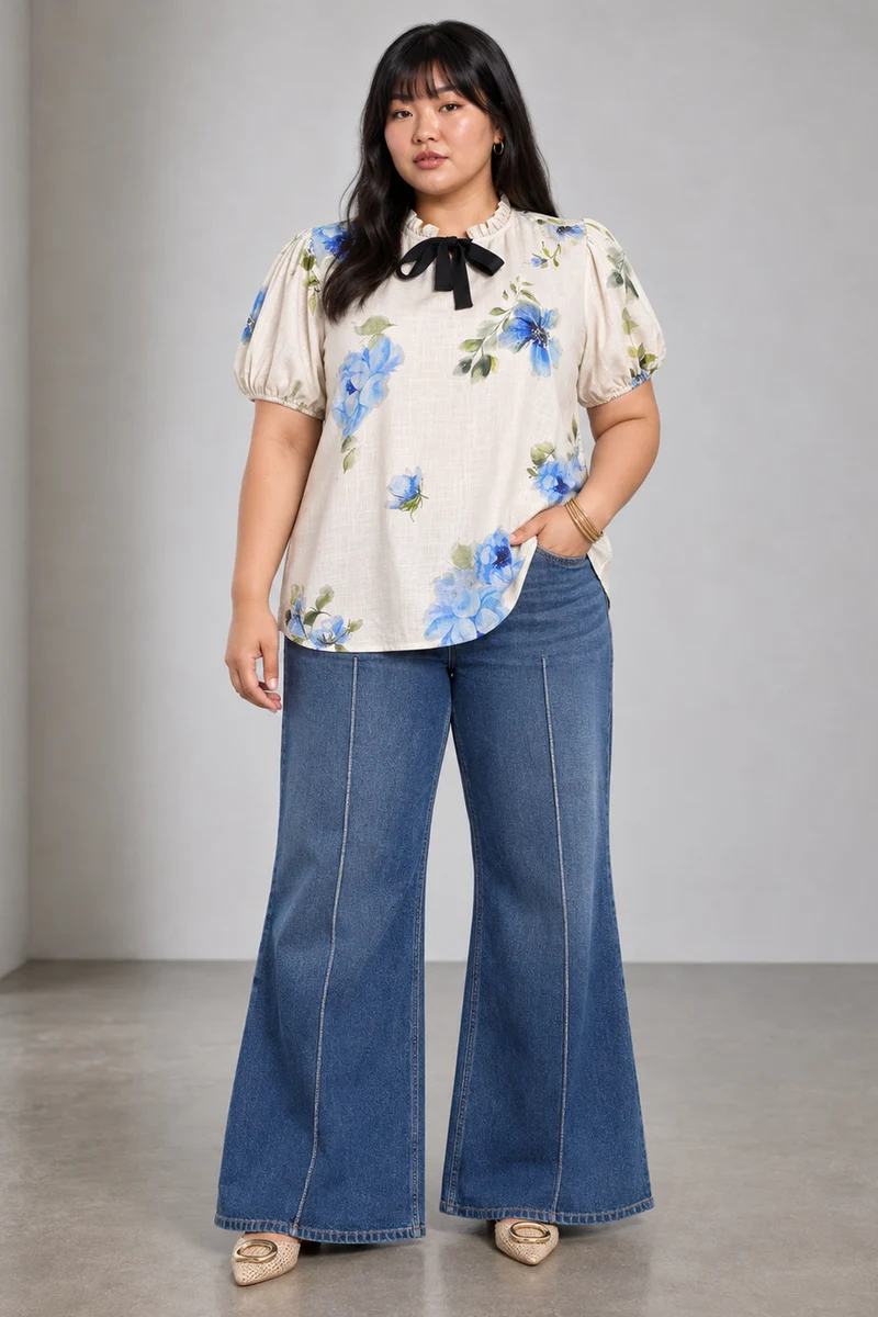 Lumia|Viscose Printed Tieup Neck Top