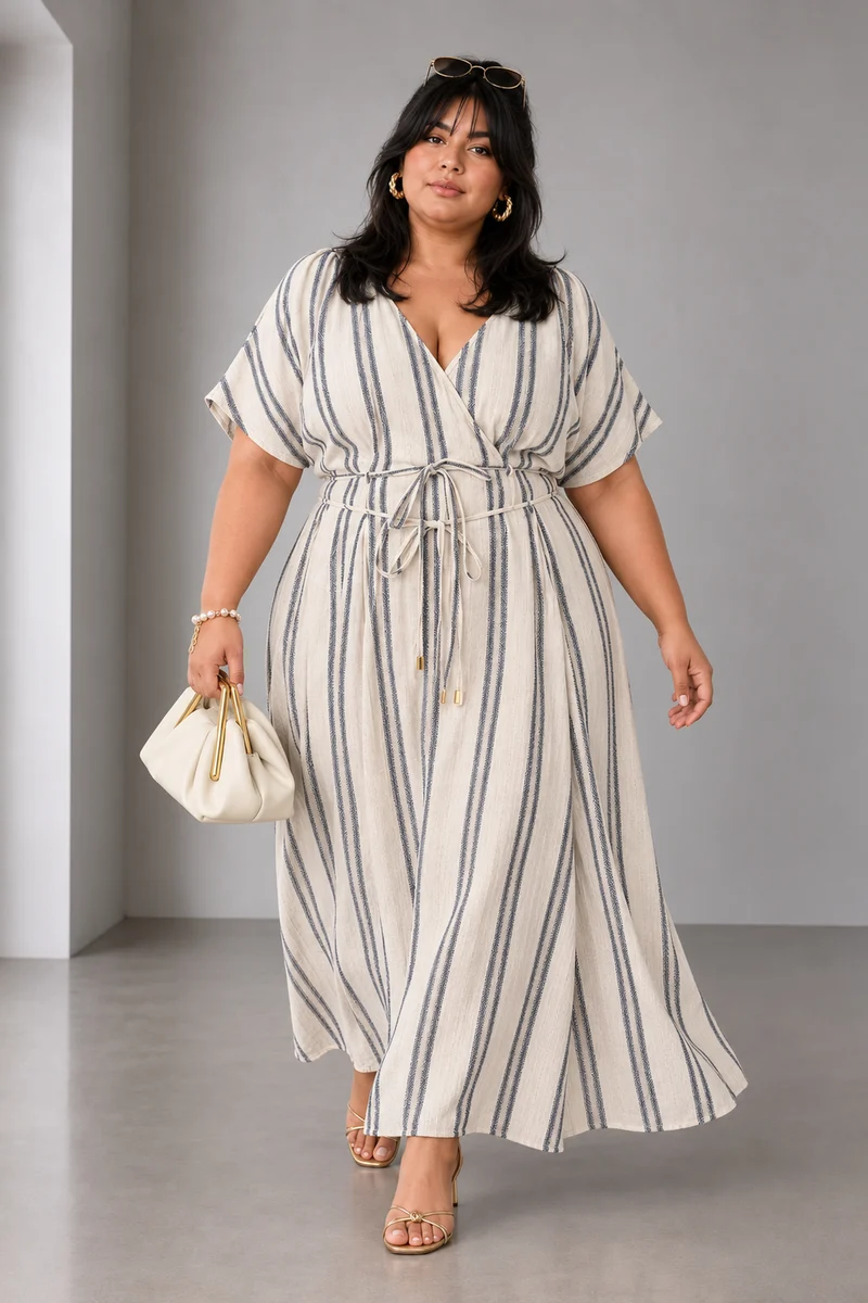 Lumis|Cotton Tie Waist V Neck Maxi Dress