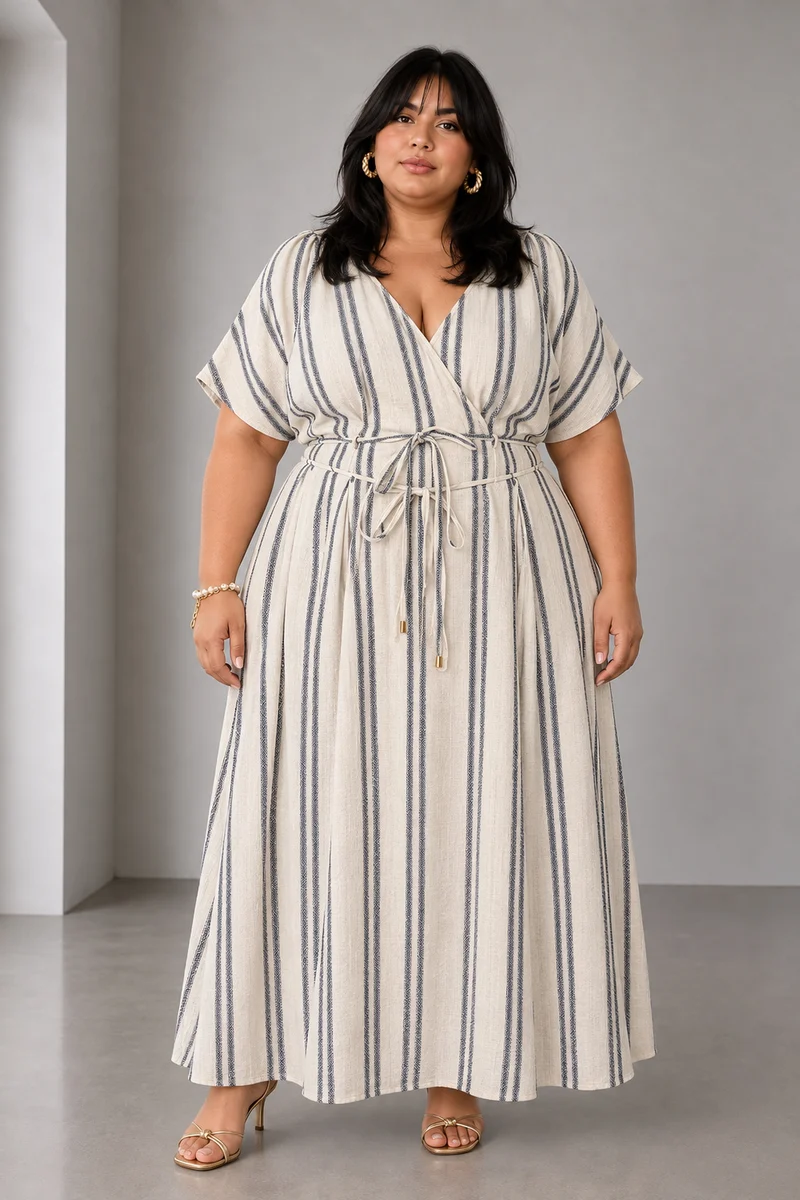 Lumis|Cotton Tie Waist V Neck Maxi Dress