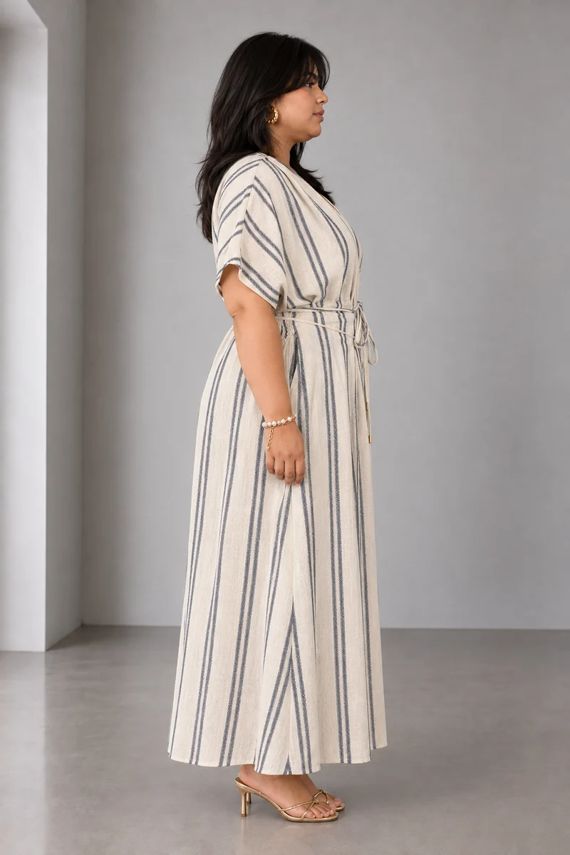 Lumis|Cotton Tie Waist V Neck Maxi Dress