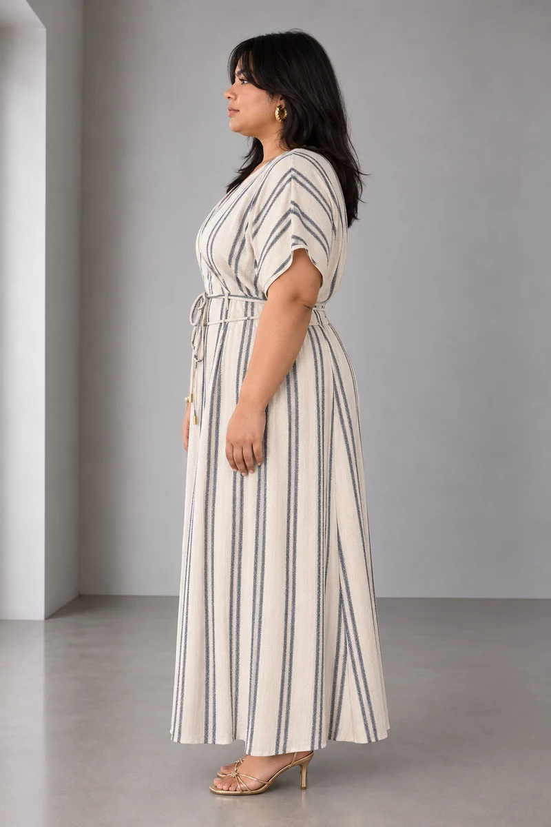 Lumis|Cotton Tie Waist V Neck Maxi Dress