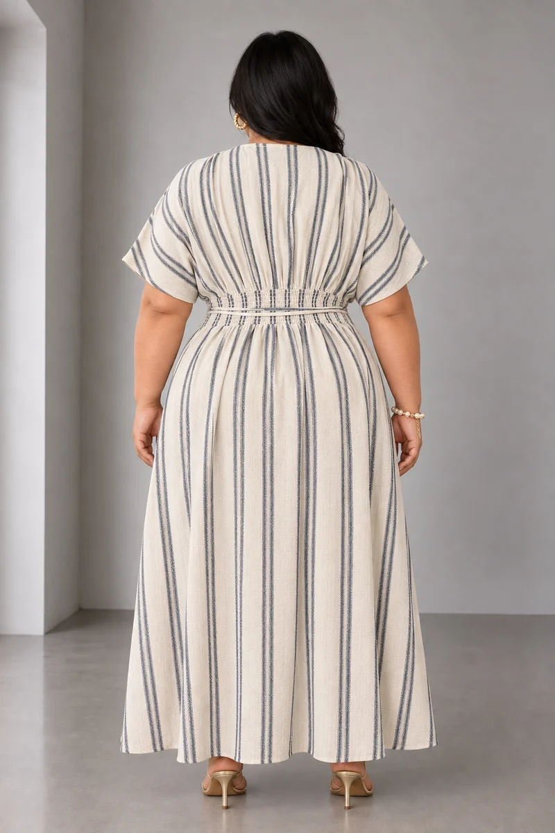 Lumis|Cotton Tie Waist V Neck Maxi Dress