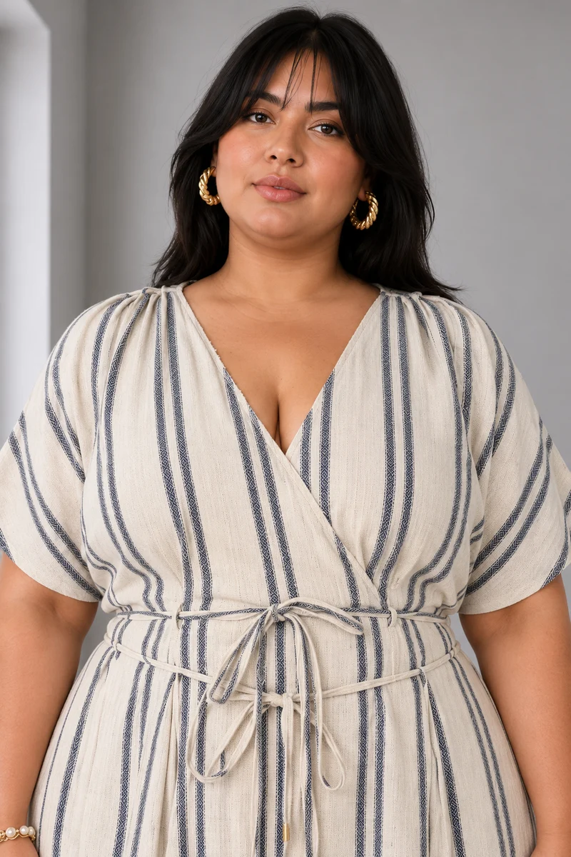 Lumis|Cotton Tie Waist V Neck Maxi Dress