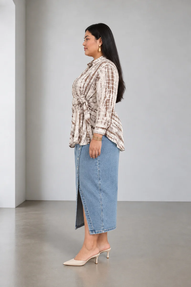 Sabin|Cotton Side Tie Up Shirt