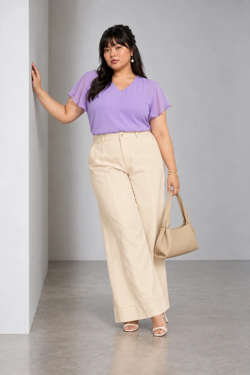 Lyrel|Viscose Panelled Top With Flared Sleeves