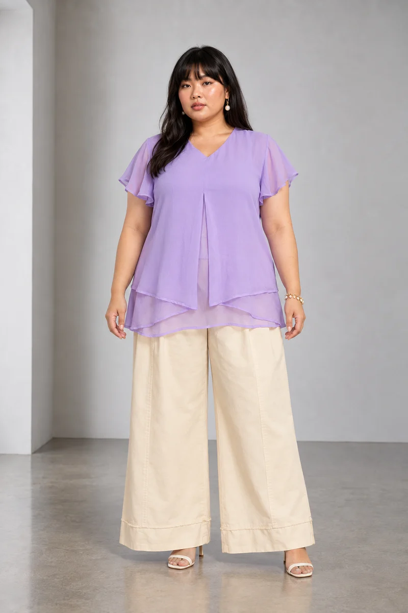 Lyrel|Viscose Panelled Top With Flared Sleeves
