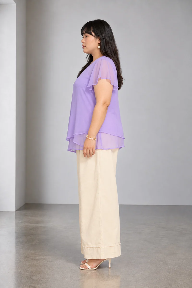 Lyrel|Viscose Panelled Top With Flared Sleeves