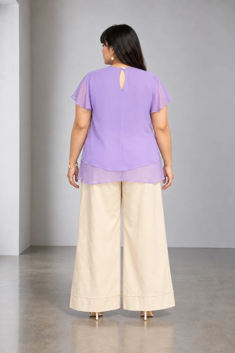 Lyrel|Viscose Panelled Top With Flared Sleeves