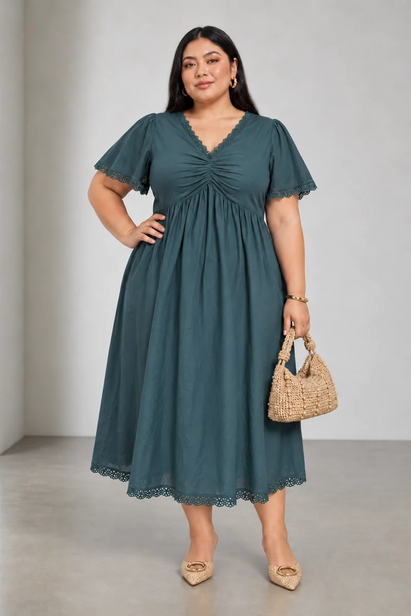 Tirra|Cotton Fit Flare Midi Dress