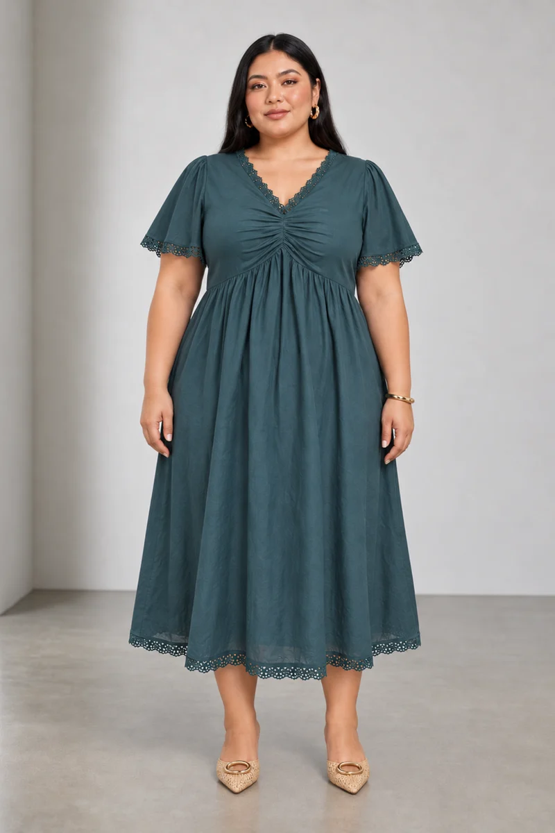 Tirra|Cotton Fit Flare Midi Dress