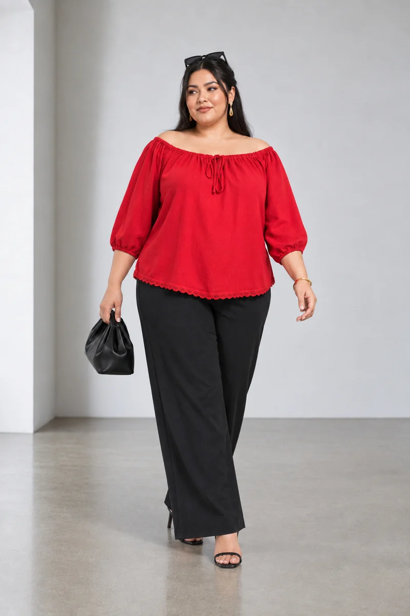 Rosine|Viscose Off Shoulder Top With Lace