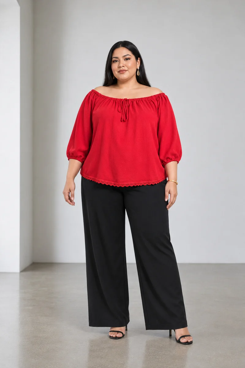 Rosine|Viscose Off Shoulder Top With Lace