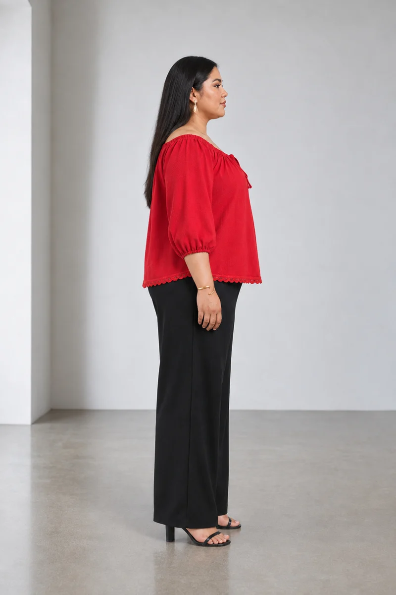Rosine|Viscose Off Shoulder Top With Lace