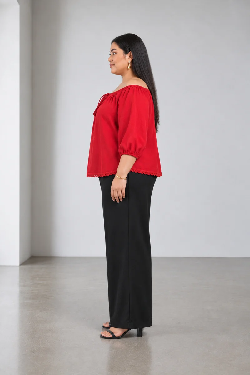 Rosine|Viscose Off Shoulder Top With Lace