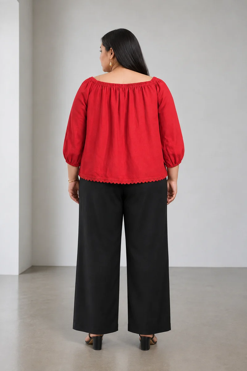 Rosine|Viscose Off Shoulder Top With Lace