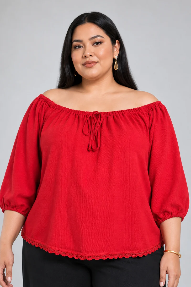 Rosine|Viscose Off Shoulder Top With Lace