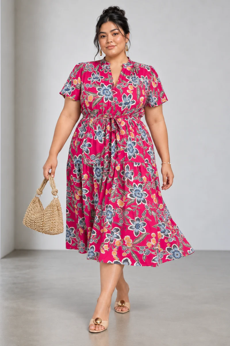 Anvya|Viscose Midi Fit And Flare Dress